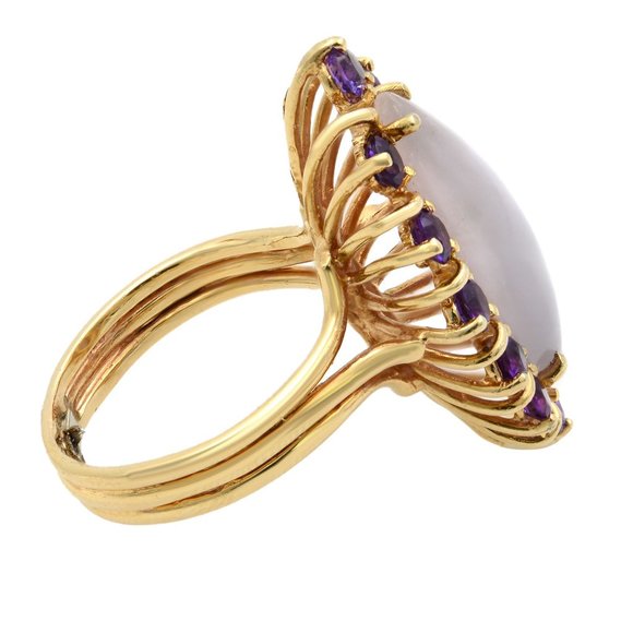 Rachel Koen Natural Chalcedony Stone with Amethyst Cocktail Ring Yellow Gold - Picture 4 of 5